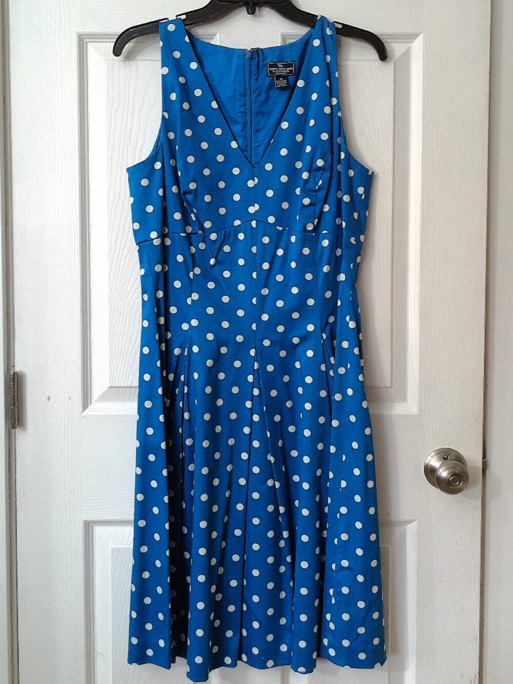 American Living Teal Blue Polka Dot Midi Dress